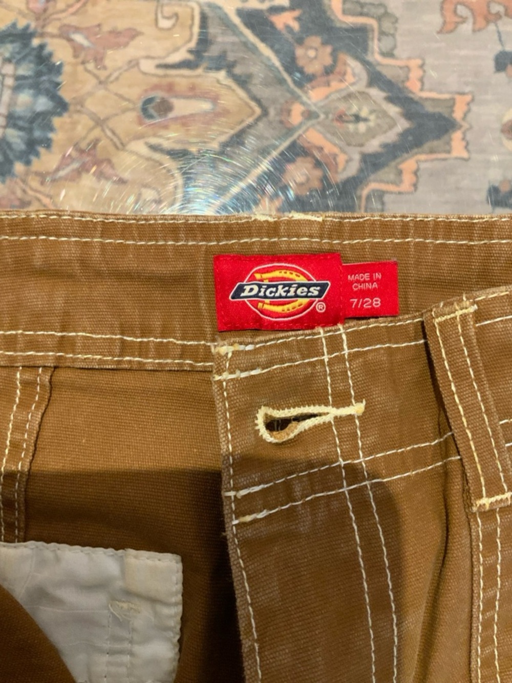 Dickies Brown Carpenter Cargo Pants Youth Size 7/8 Utility Workwear - Picture 2 of 3